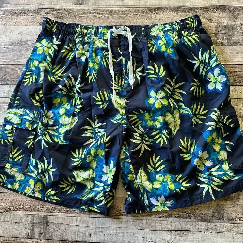 Kanu Surf Men's Monaco Floral Hawaiian Vacation Beach Pool Swim Trunks | 5XL